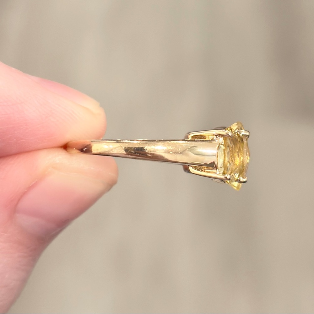 14K Golden Yellow Scapolite Ring Three Stone Oval Rose Cut 6.25 Clyde Duneier - Picture 13 of 16